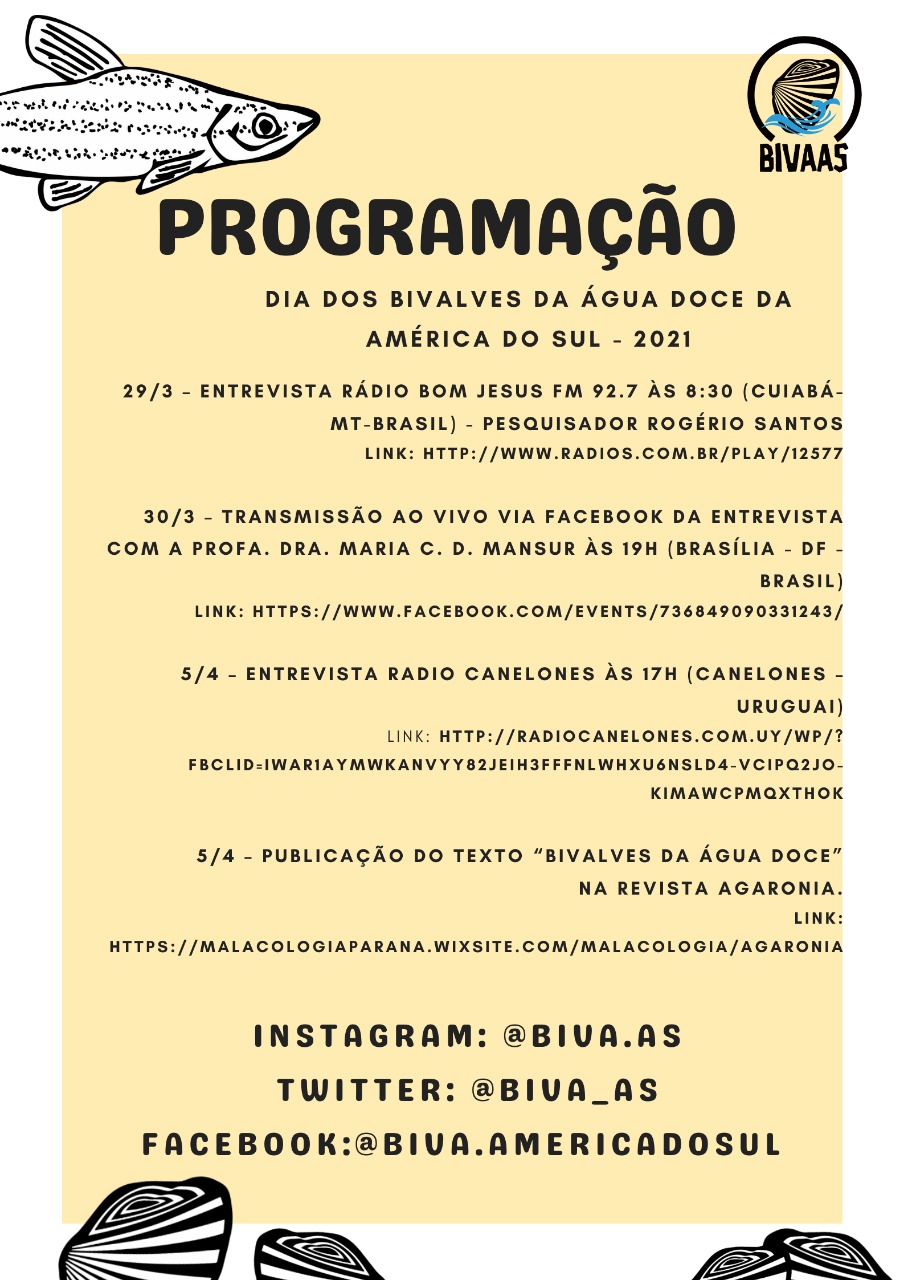 Programação do Dia dos Bivalves da Água Doce da América do Sul 2021